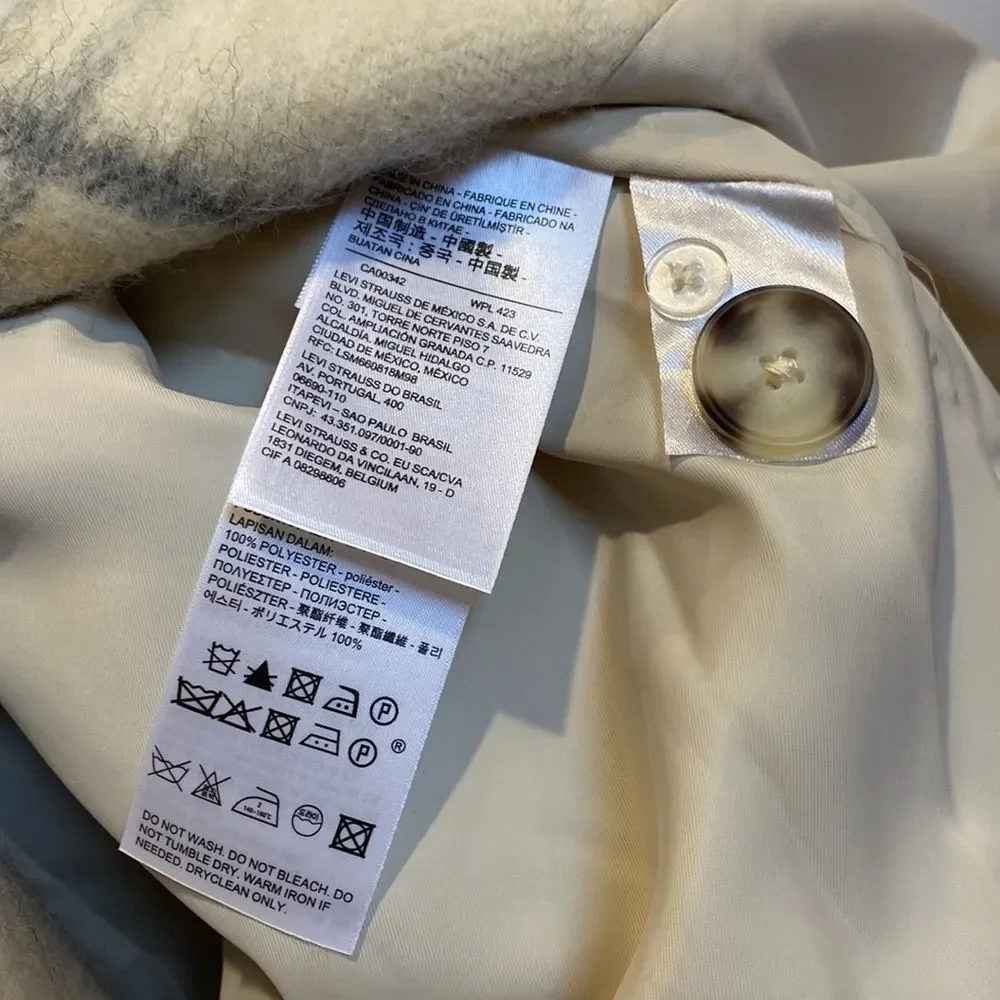 Levi’s Wool Cocoon Coat Plaid Cream Sz L NWT
